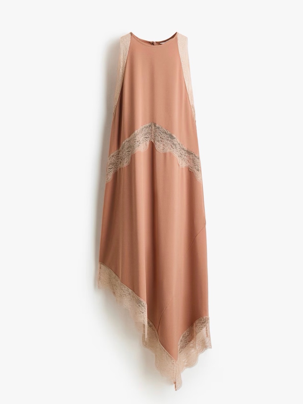 Asymmetric Lace-Trim Slip Dress, Size Small